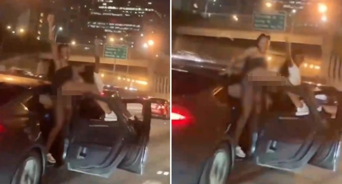 Trafikte ilginç anlar Seyir halindeki arabanın kapılarını açıp twerk yaptılar